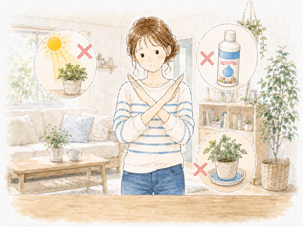 女性がバツ印をして、NG行動を伝えている画像