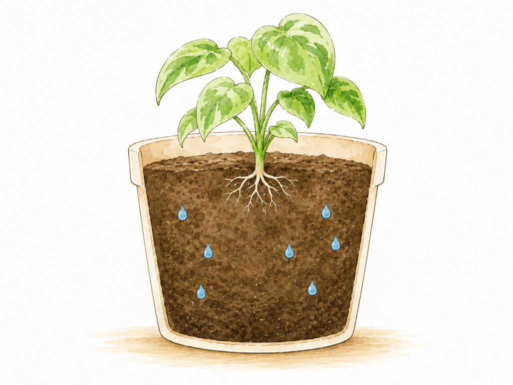 植物の根の量が鉢の大きさに合っていないイメージ画像