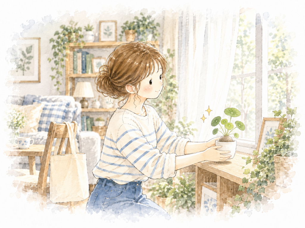 女性が部屋にステファニアを飾っている画像